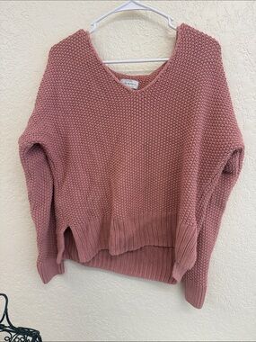 Lucky brand Cozy V-Neck Chunky Knit Sweater - Dusty Rose